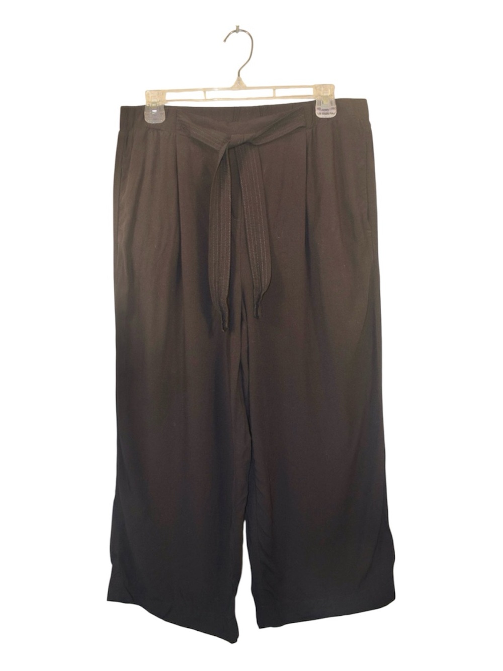 Wide Leg Tie-Waist Ankle Pants - Black